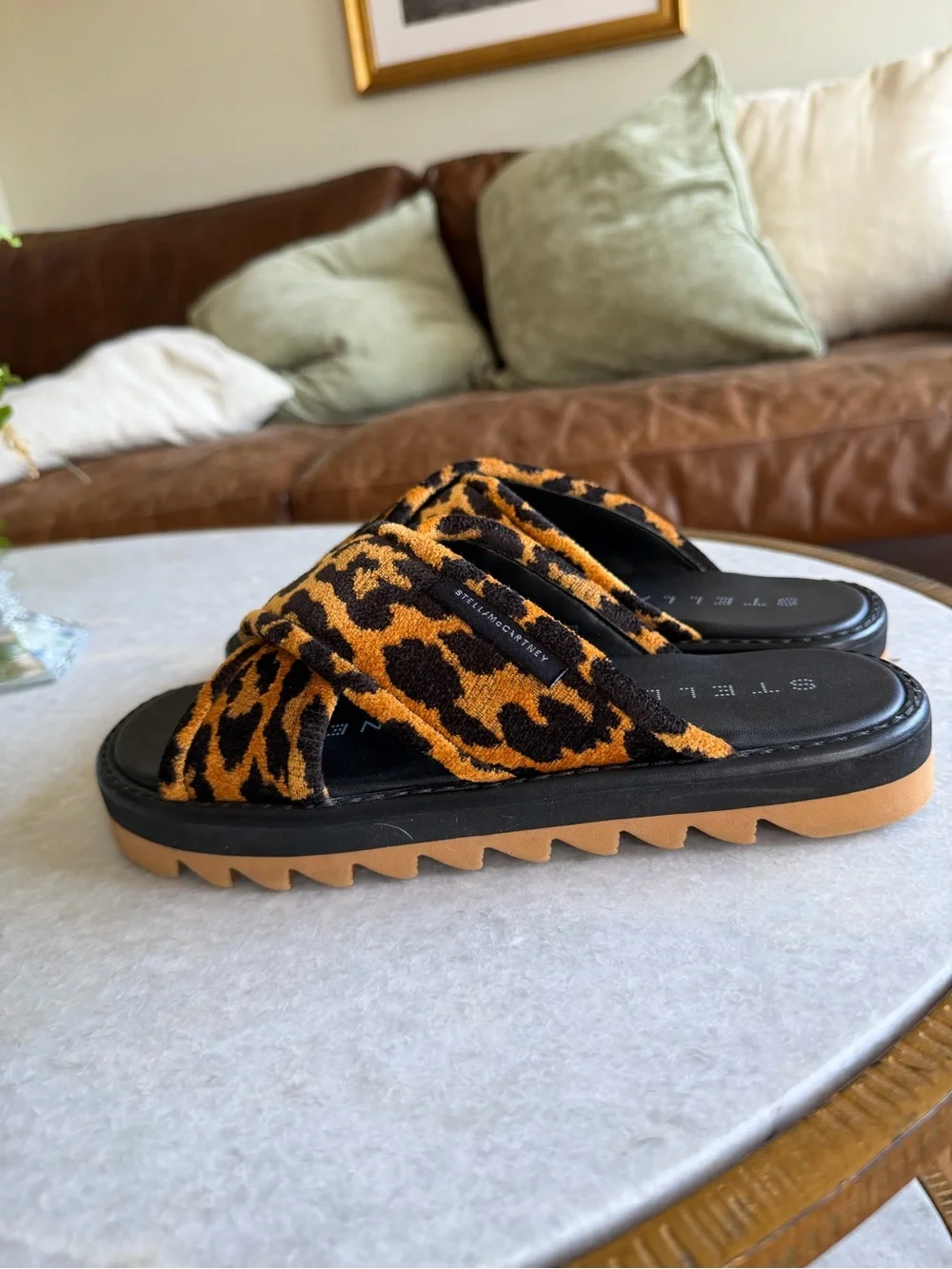 Stella McCartney Leopard Twist Slide Sandals - Black & Brown